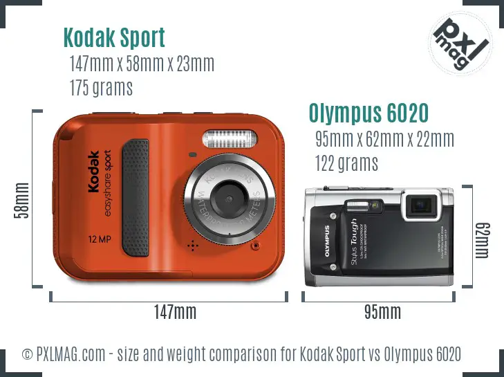 Kodak Sport vs Olympus 6020 size comparison