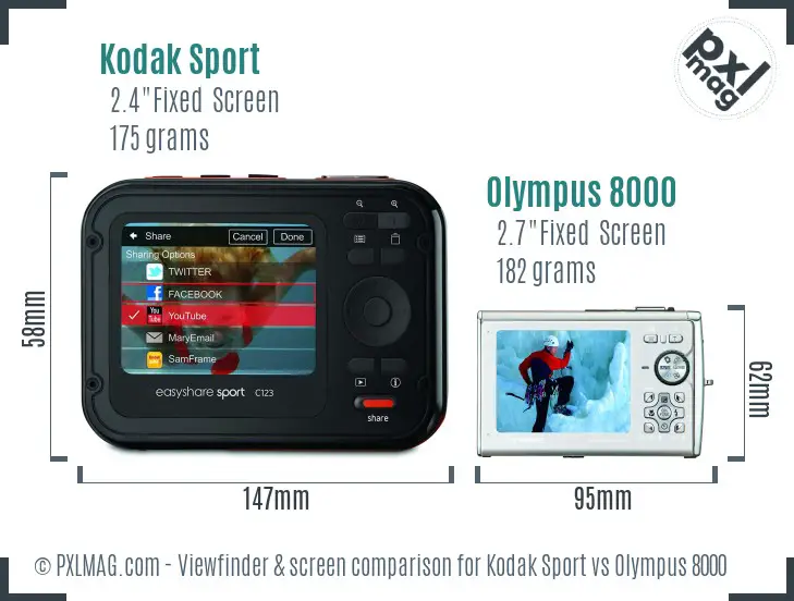 Kodak Sport vs Olympus 8000 Screen and Viewfinder comparison