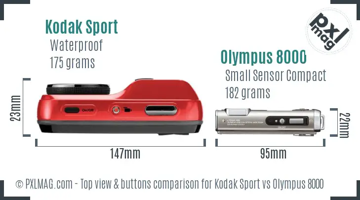 Kodak Sport vs Olympus 8000 top view buttons comparison