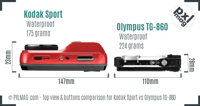 Kodak Sport vs Olympus TG-860 top view buttons comparison