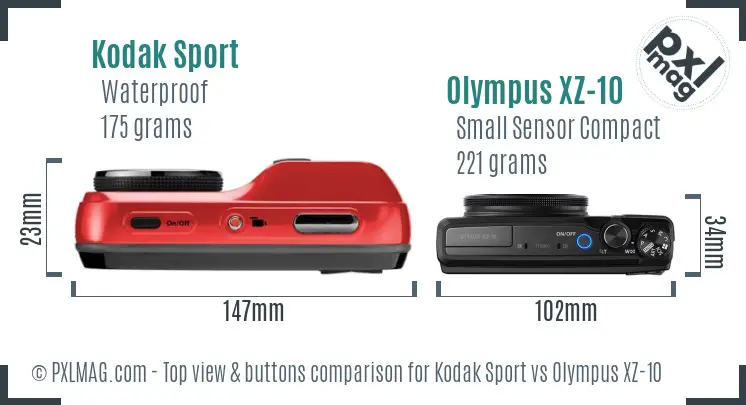 Kodak Sport vs Olympus XZ-10 top view buttons comparison