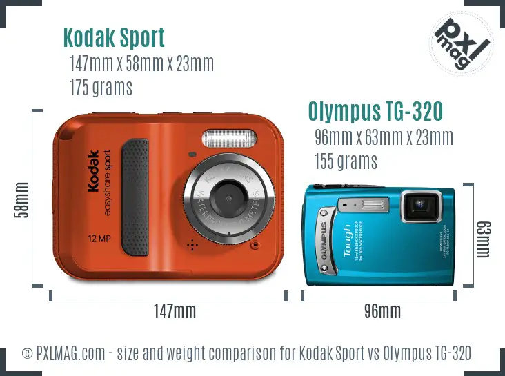 Kodak Sport vs Olympus TG-320 size comparison