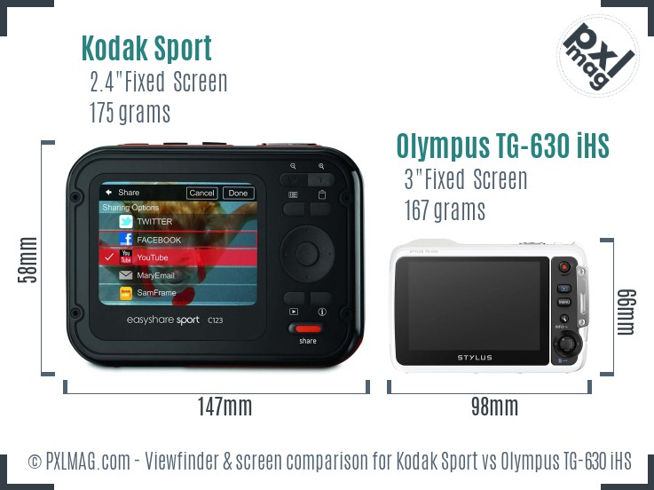 Kodak Sport vs Olympus TG-630 iHS Screen and Viewfinder comparison