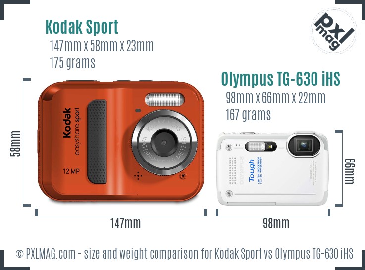 Kodak Sport vs Olympus TG-630 iHS size comparison