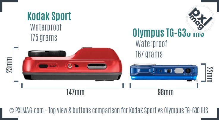 Kodak Sport vs Olympus TG-630 iHS top view buttons comparison