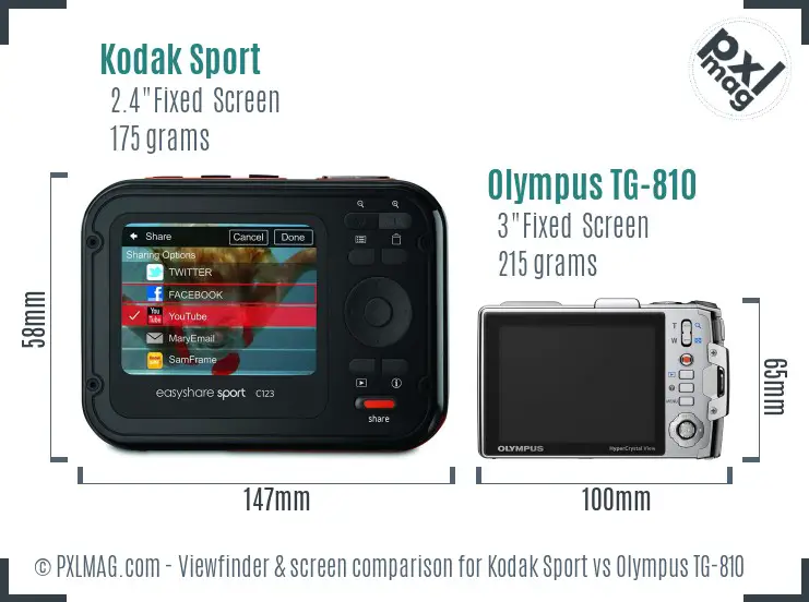 Kodak Sport vs Olympus TG-810 Screen and Viewfinder comparison