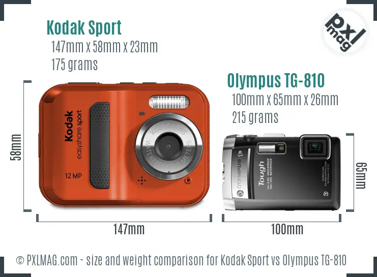 Kodak Sport vs Olympus TG-810 size comparison