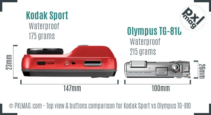 Kodak Sport vs Olympus TG-810 top view buttons comparison