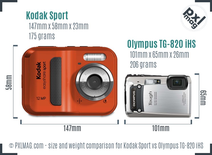 Kodak Sport vs Olympus TG-820 iHS size comparison
