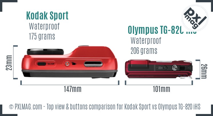 Kodak Sport vs Olympus TG-820 iHS top view buttons comparison