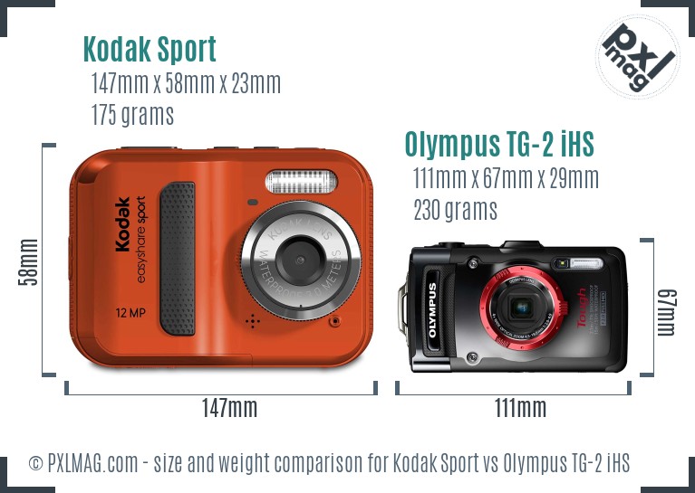 Kodak Sport vs Olympus TG-2 iHS size comparison