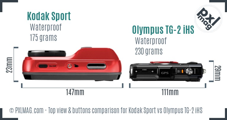 Kodak Sport vs Olympus TG-2 iHS top view buttons comparison