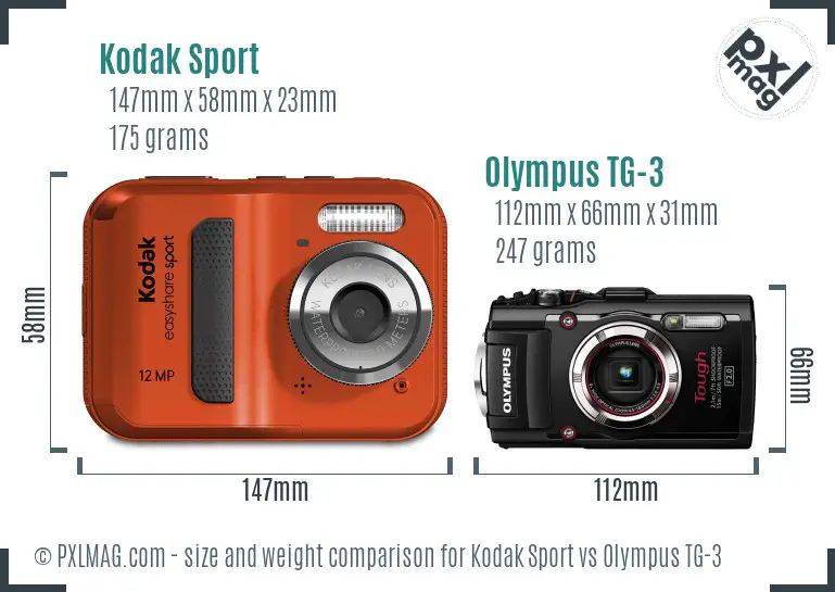 Kodak Sport vs Olympus TG-3 size comparison