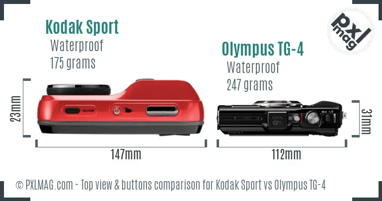 Kodak Sport vs Olympus TG-4 top view buttons comparison