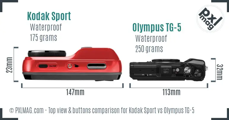 Kodak Sport vs Olympus TG-5 top view buttons comparison