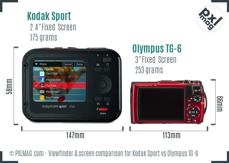 Kodak Sport vs Olympus TG-6 Screen and Viewfinder comparison