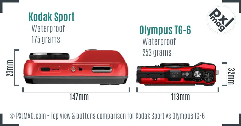 Kodak Sport vs Olympus TG-6 top view buttons comparison