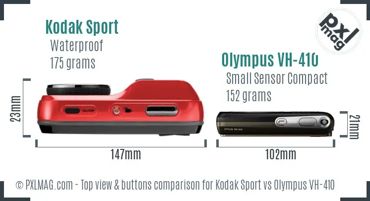 Kodak Sport vs Olympus VH-410 top view buttons comparison