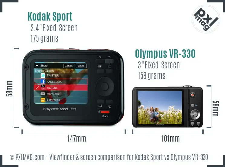 Kodak Sport vs Olympus VR-330 Screen and Viewfinder comparison
