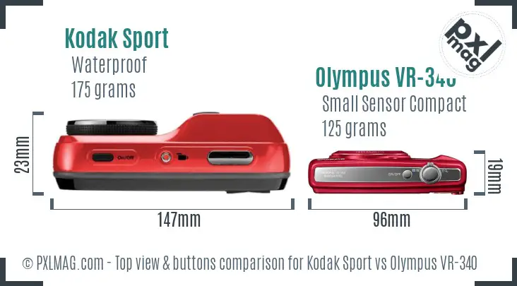 Kodak Sport vs Olympus VR-340 top view buttons comparison