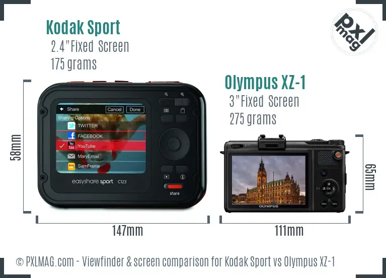 Kodak Sport vs Olympus XZ-1 Screen and Viewfinder comparison