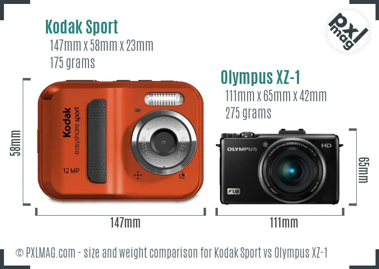 Kodak Sport vs Olympus XZ-1 size comparison