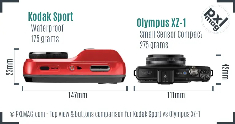 Kodak Sport vs Olympus XZ-1 top view buttons comparison