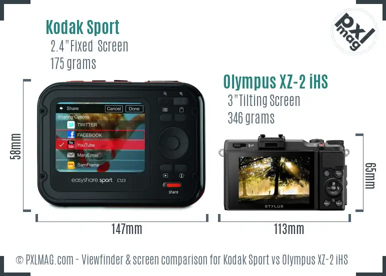 Kodak Sport vs Olympus XZ-2 iHS Screen and Viewfinder comparison
