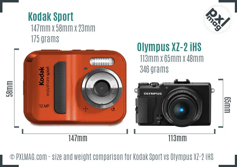 Kodak Sport vs Olympus XZ-2 iHS size comparison