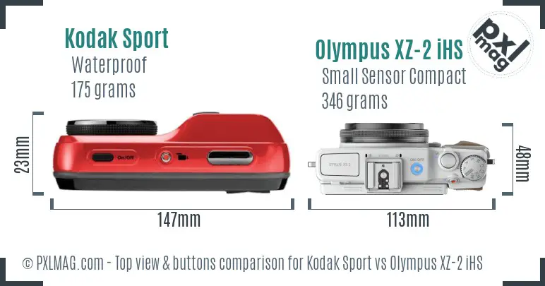 Kodak Sport vs Olympus XZ-2 iHS top view buttons comparison