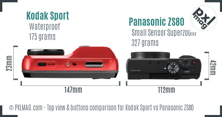 Kodak Sport vs Panasonic ZS80 top view buttons comparison