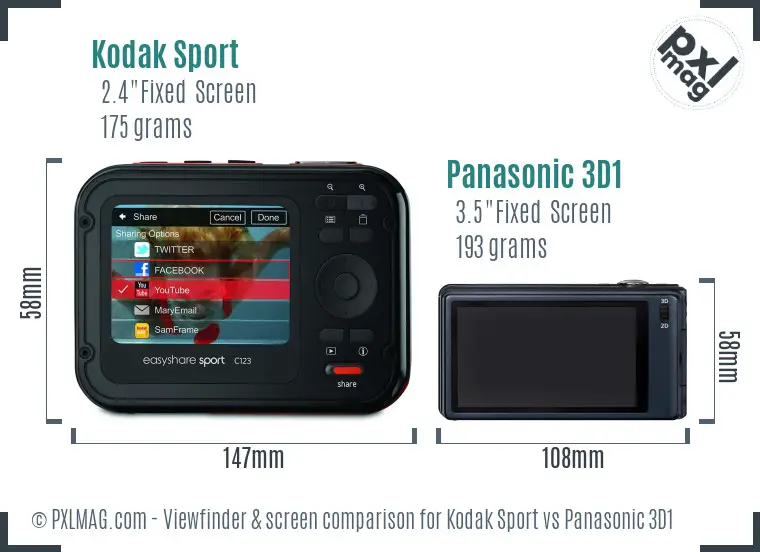 Kodak Sport vs Panasonic 3D1 Screen and Viewfinder comparison