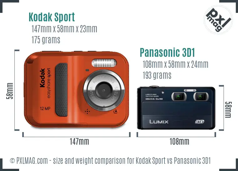 Kodak Sport vs Panasonic 3D1 size comparison