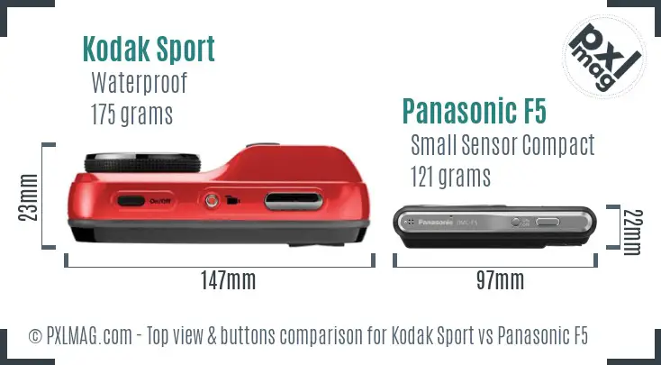 Kodak Sport vs Panasonic F5 top view buttons comparison