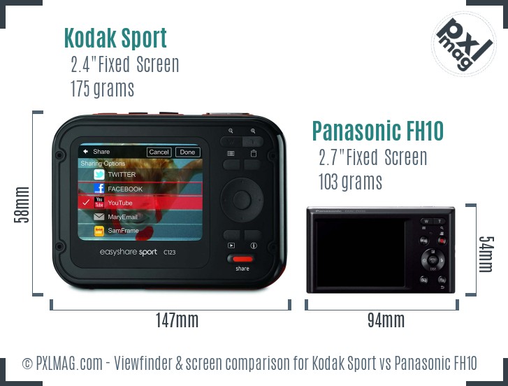 Kodak Sport vs Panasonic FH10 Screen and Viewfinder comparison