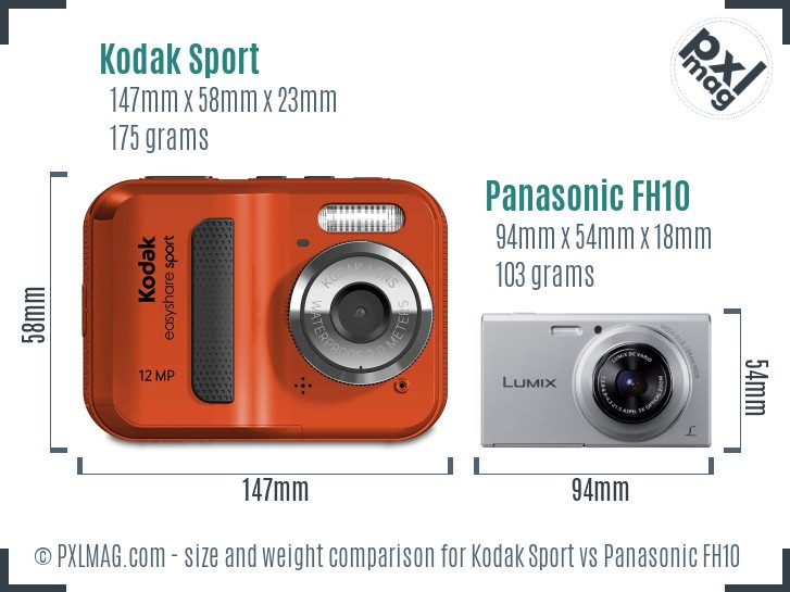 Kodak Sport vs Panasonic FH10 size comparison Kodak Sport vs Panasonic FH10 size comparison