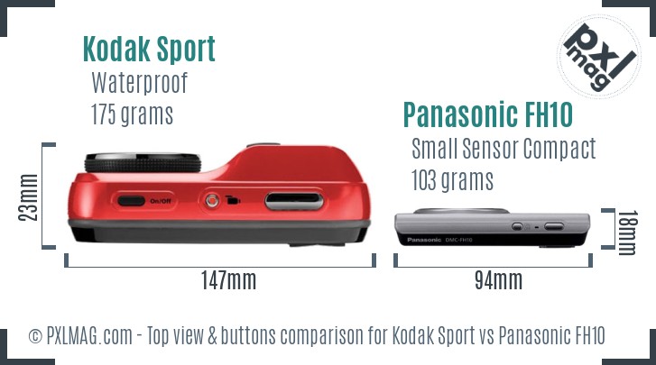 Kodak Sport vs Panasonic FH10 top view buttons comparison