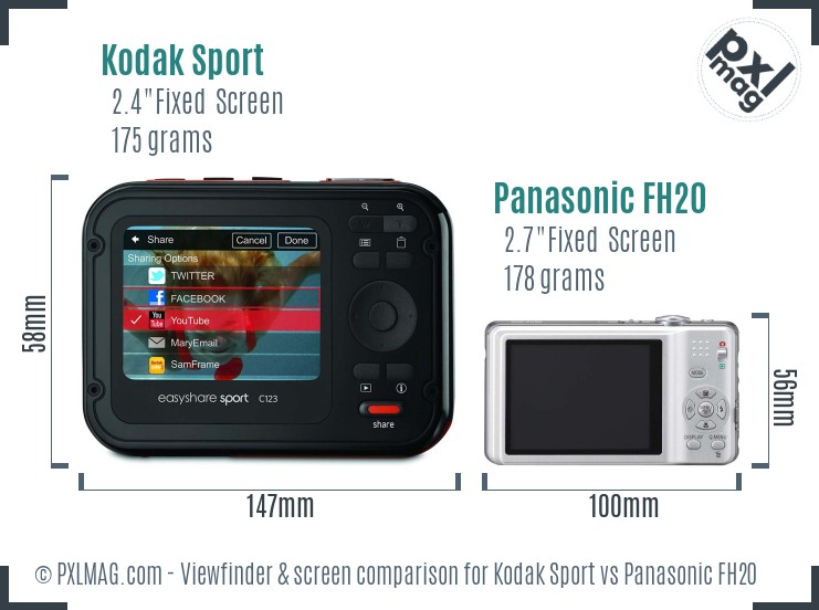 Kodak Sport vs Panasonic FH20 Screen and Viewfinder comparison