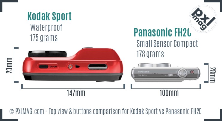 Kodak Sport vs Panasonic FH20 top view buttons comparison