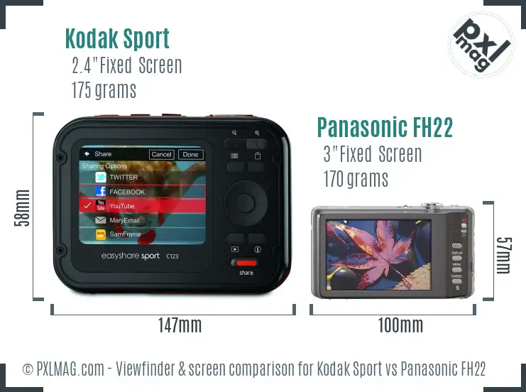 Kodak Sport vs Panasonic FH22 Screen and Viewfinder comparison Kodak Sport vs Panasonic FH22 Screen and Viewfinder comparison