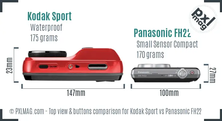 Kodak Sport vs Panasonic FH22 top view buttons comparison Kodak Sport vs Panasonic FH22 top view buttons comparison