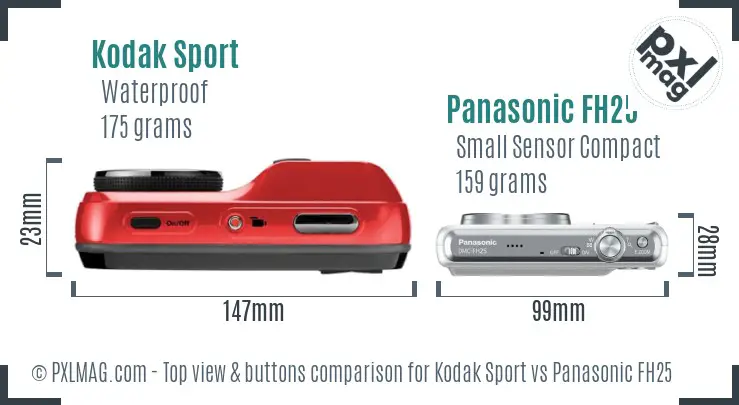 Kodak Sport vs Panasonic FH25 top view buttons comparison