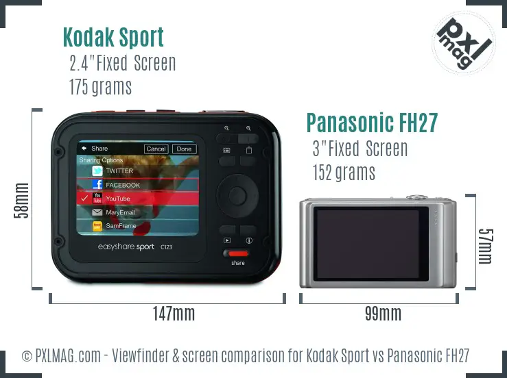 Kodak Sport vs Panasonic FH27 Screen and Viewfinder comparison Kodak Sport vs Panasonic FH27 Screen and Viewfinder comparison