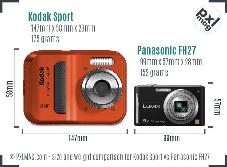 Kodak Sport vs Panasonic FH27 size comparison Kodak Sport vs Panasonic FH27 size comparison