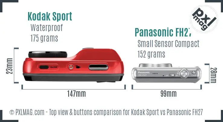 Kodak Sport vs Panasonic FH27 top view buttons comparison Kodak Sport vs Panasonic FH27 top view buttons comparison