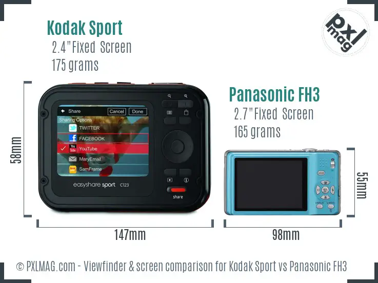 Kodak Sport vs Panasonic FH3 Screen and Viewfinder comparison Kodak Sport vs Panasonic FH3 Screen and Viewfinder comparison