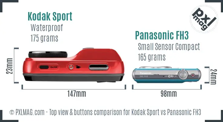 Kodak Sport vs Panasonic FH3 top view buttons comparison Kodak Sport vs Panasonic FH3 top view buttons comparison