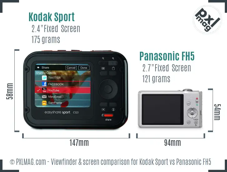 Kodak Sport vs Panasonic FH5 Screen and Viewfinder comparison Kodak Sport vs Panasonic FH5 Screen and Viewfinder comparison