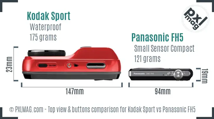 Kodak Sport vs Panasonic FH5 top view buttons comparison Kodak Sport vs Panasonic FH5 top view buttons comparison