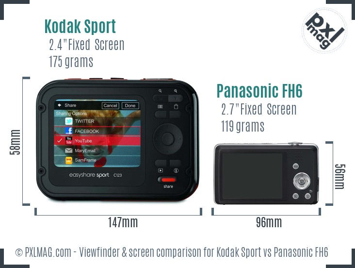 Kodak Sport vs Panasonic FH6 Screen and Viewfinder comparison